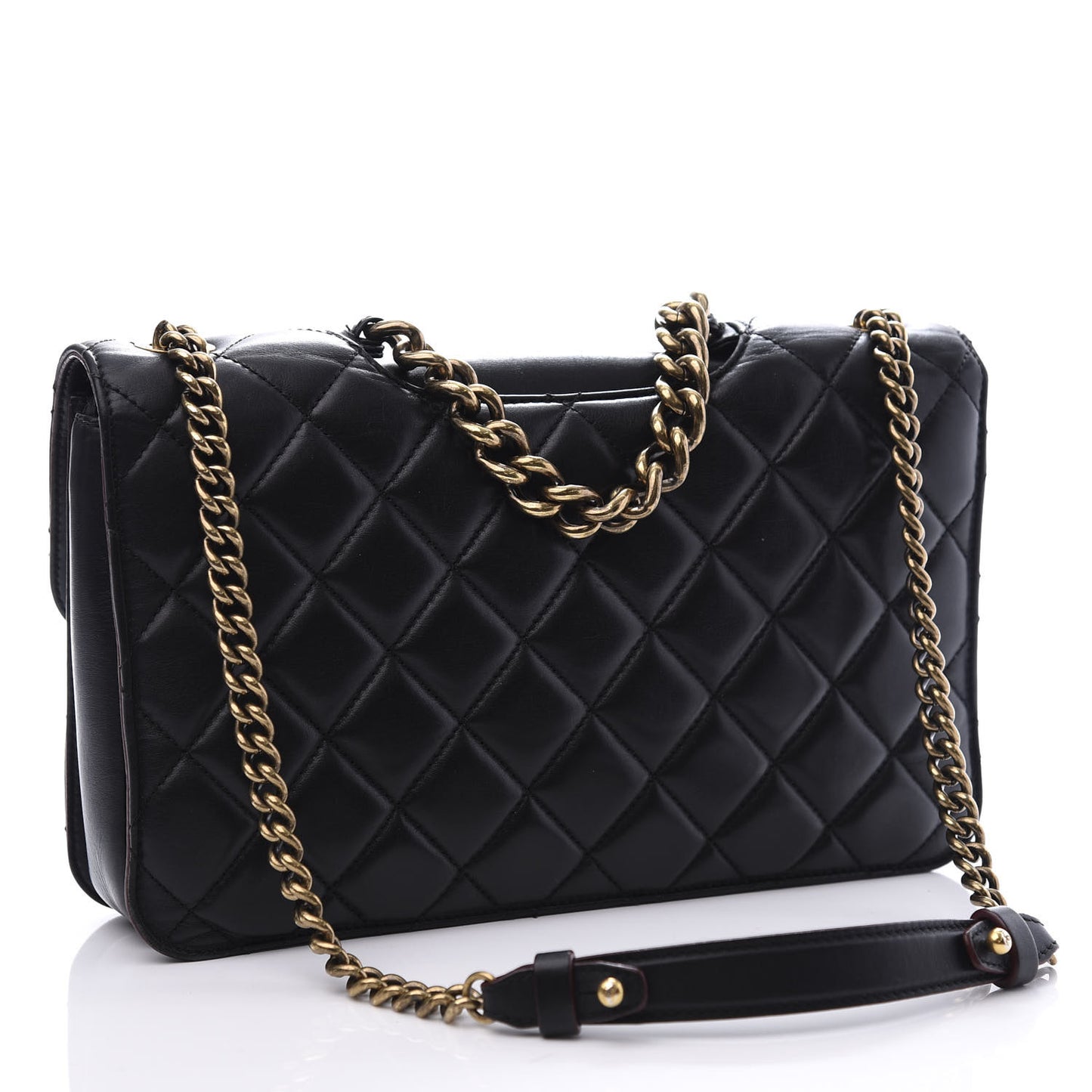 Calfskin Quilted Large Perfect Edge Flap Black