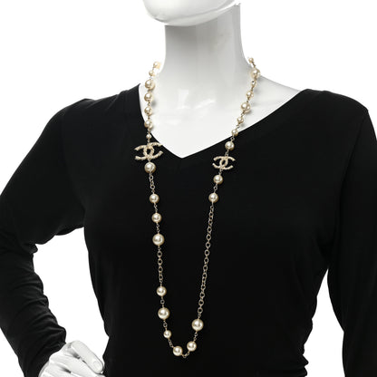Chanel Graduated Pearl Crystal Twisted CC Long Necklace Gold 2 of 7