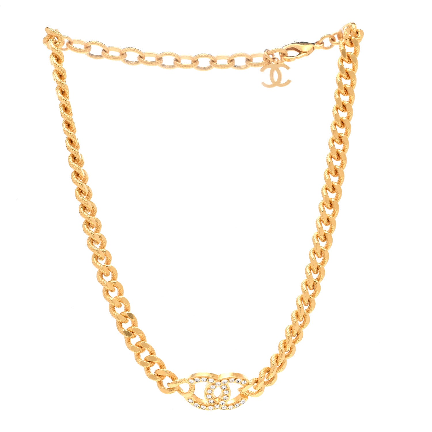 Chanel Crystal Chain Link CC Choker Necklace Gold 3 of 6