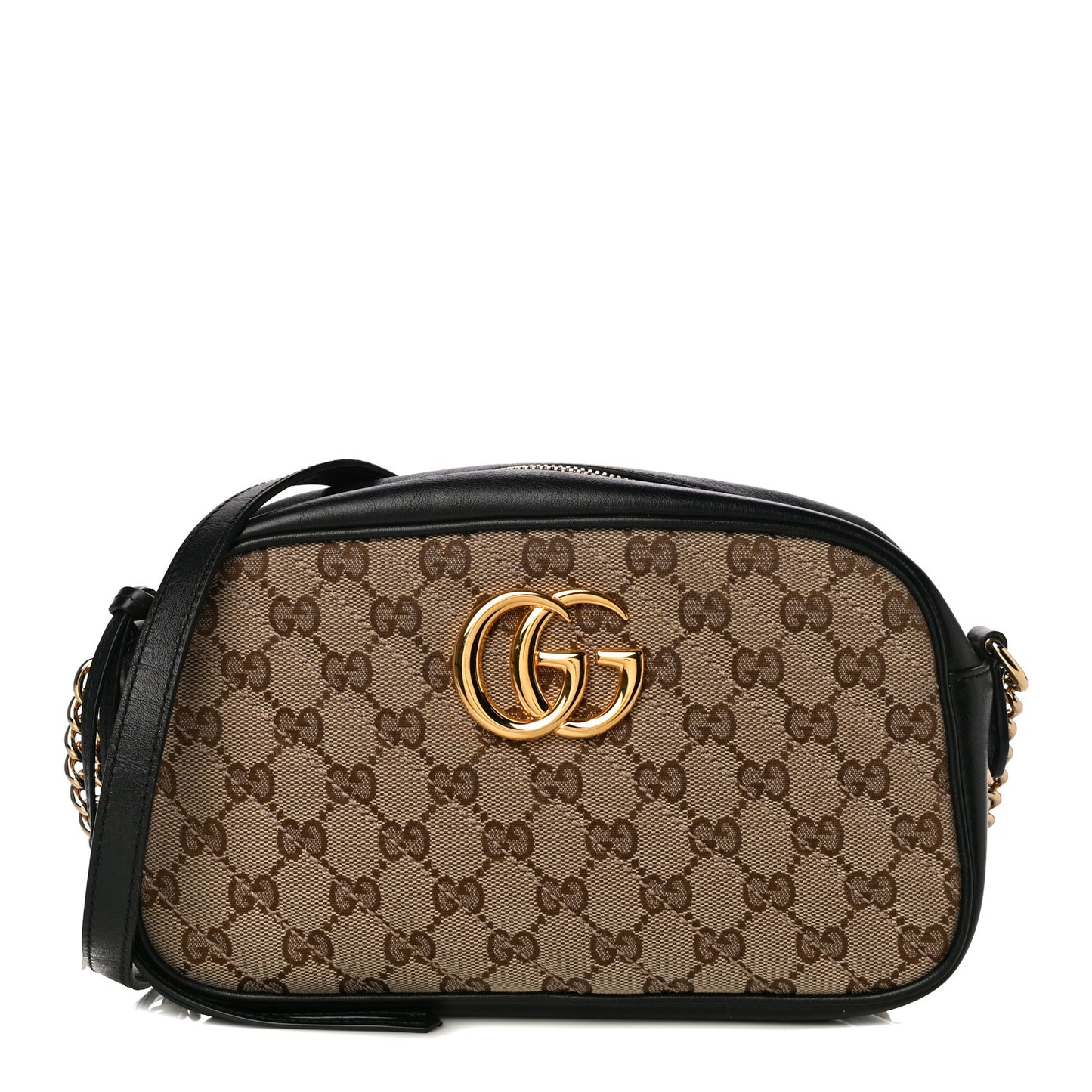 Monogram Matelasse Diagonal Small GG Marmont Chain Shoulder Bag Beige Black