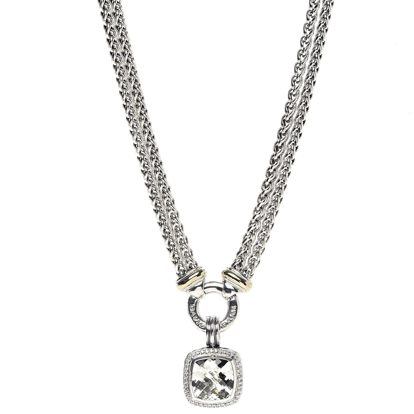 Sterling Silver 18K Yellow Gold Diamond Prasiolite 14mm Albion Wheat Chain Pendant Necklace
