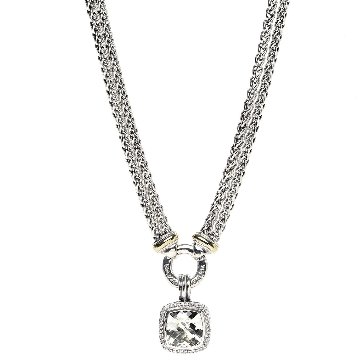 David Yurman Sterling Silver 18K Yellow Gold Diamond Prasiolite 14mm Albion Wheat Chain Pendant Necklace 1 of 6