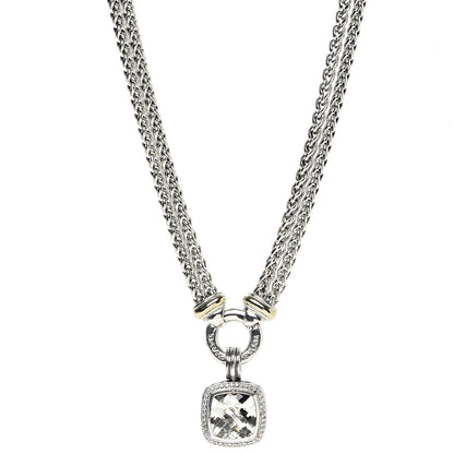 David Yurman Sterling Silver 18K Yellow Gold Diamond Prasiolite 14mm Albion Wheat Chain Pendant Necklace 1 of 6