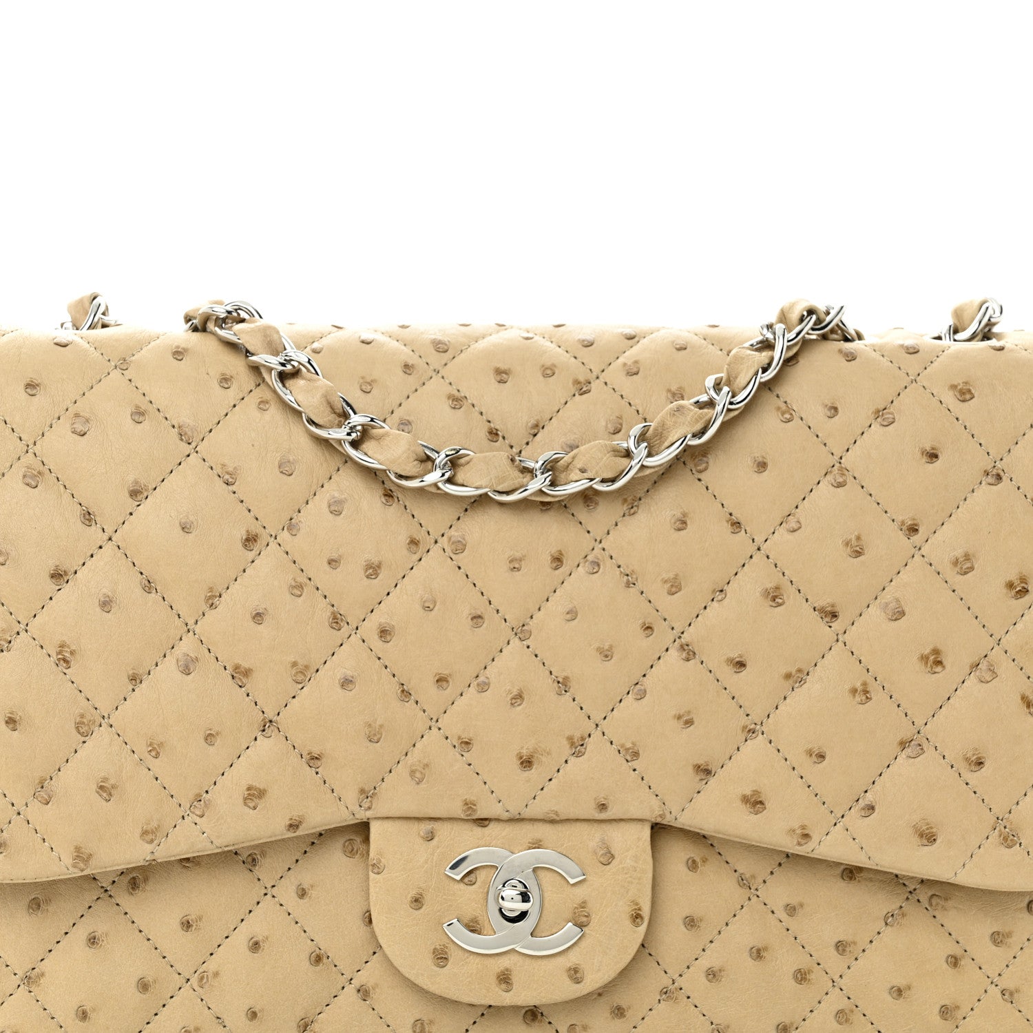 Chanel Ostrich Jumbo Single Flap Light Beige 8 of 12
