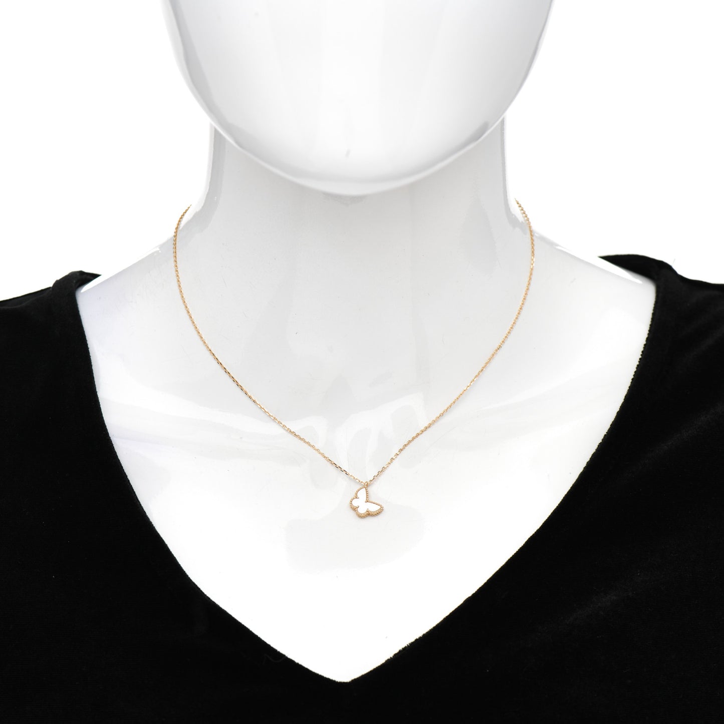 18K Yellow Gold Mother of Pearl Sweet Alhambra Butterfly Pendant Necklace