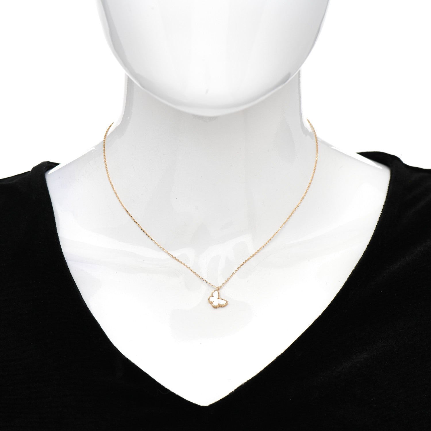 Van Cleef & Arpels 18K Yellow Gold Mother of Pearl Sweet Alhambra Butterfly Pendant Necklace 2 of 5
