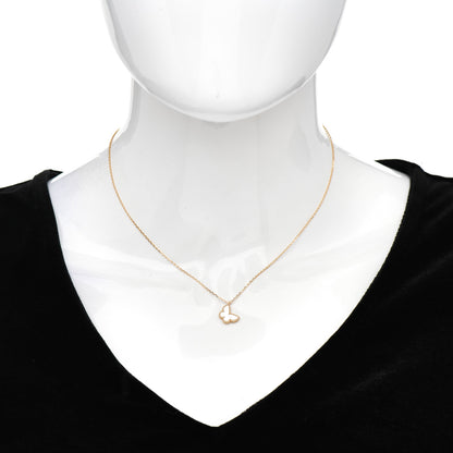 Van Cleef & Arpels 18K Yellow Gold Mother of Pearl Sweet Alhambra Butterfly Pendant Necklace 2 of 5