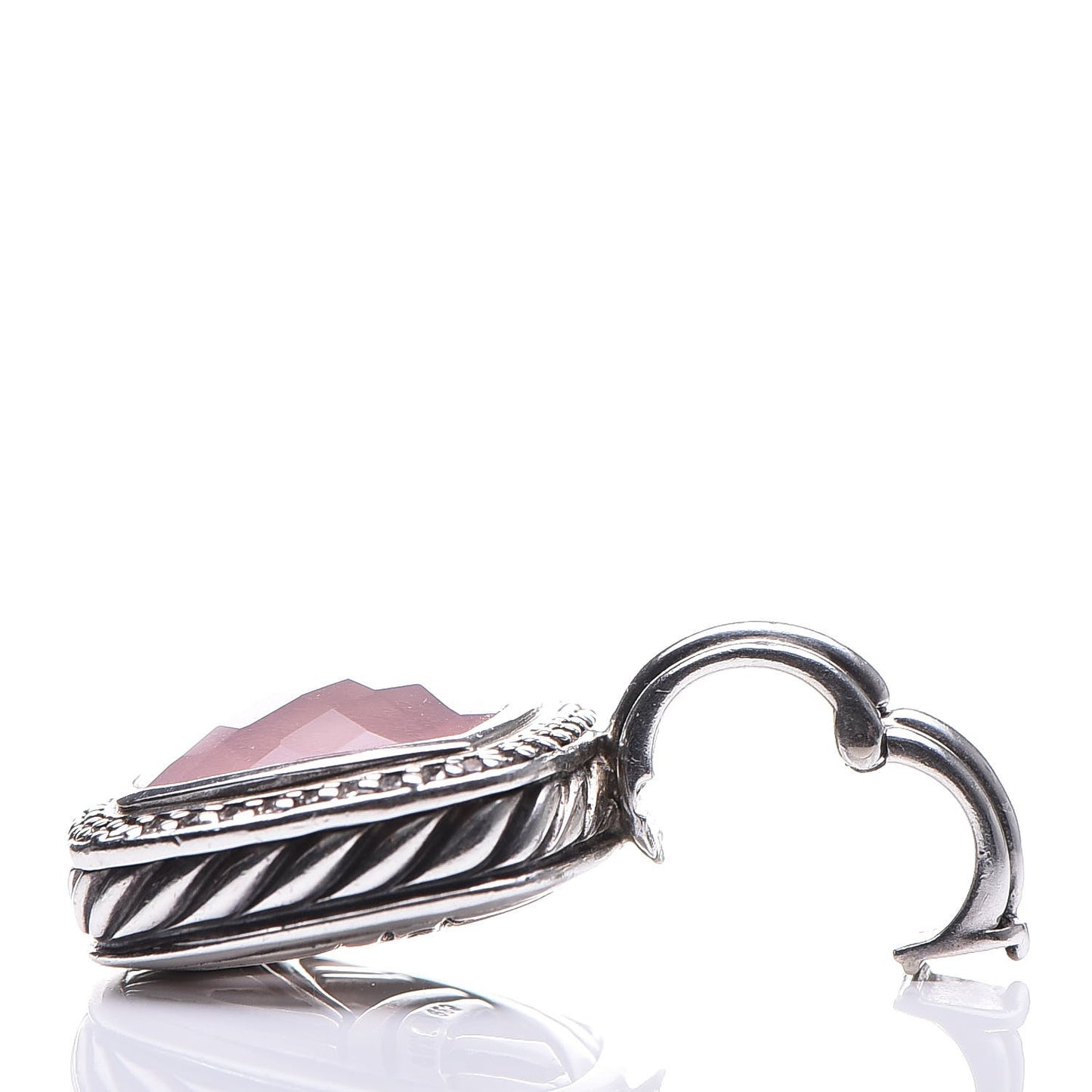 Sterling Silver Pave Diamond Rose Quartz 14mm Albion Enhancer Pendant