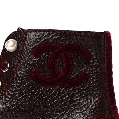 Chanel Calfskin Velvet Pearl Combat Short Boots 38 Burgundy 7 of 12