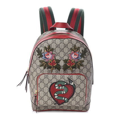 Gucci GG Supreme Monogram Web Kingsnake Heart Embroidered Small Day Backpack Red 1 of 9