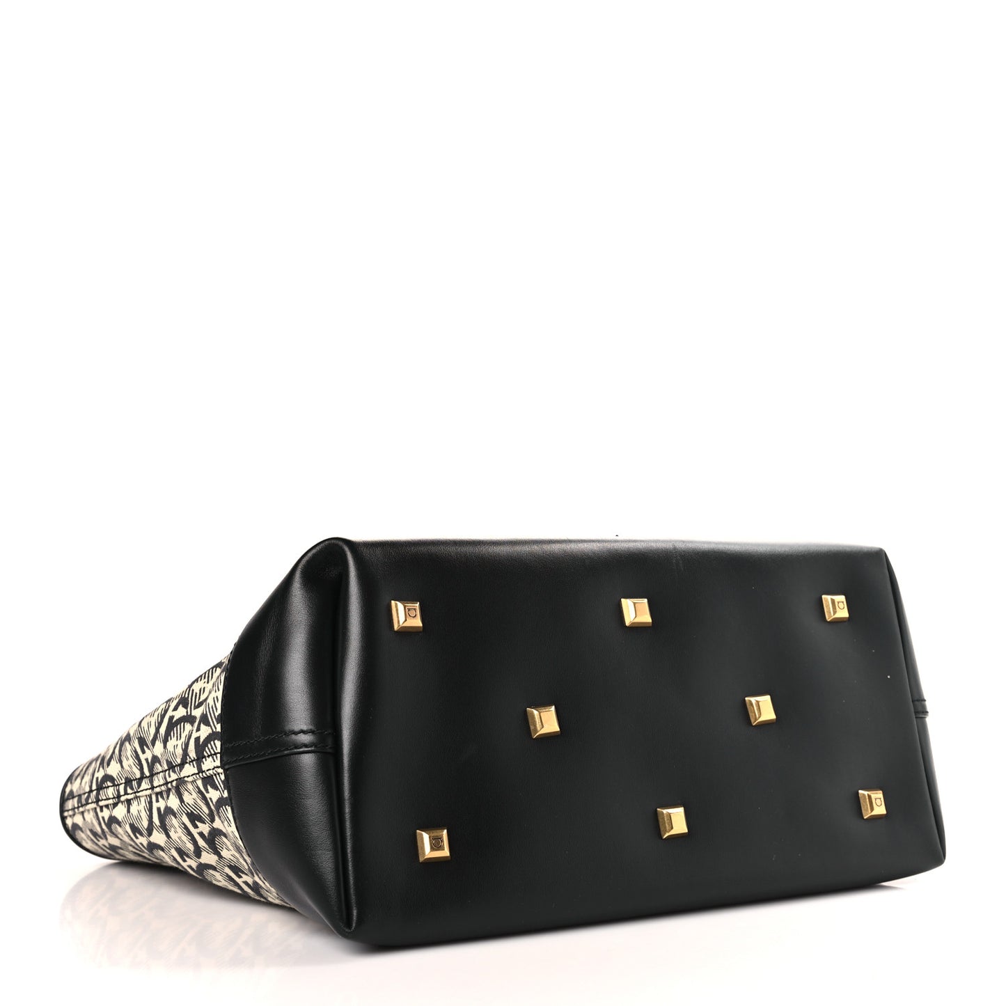 Canvas Calfskin The Studio Tote Beige Black