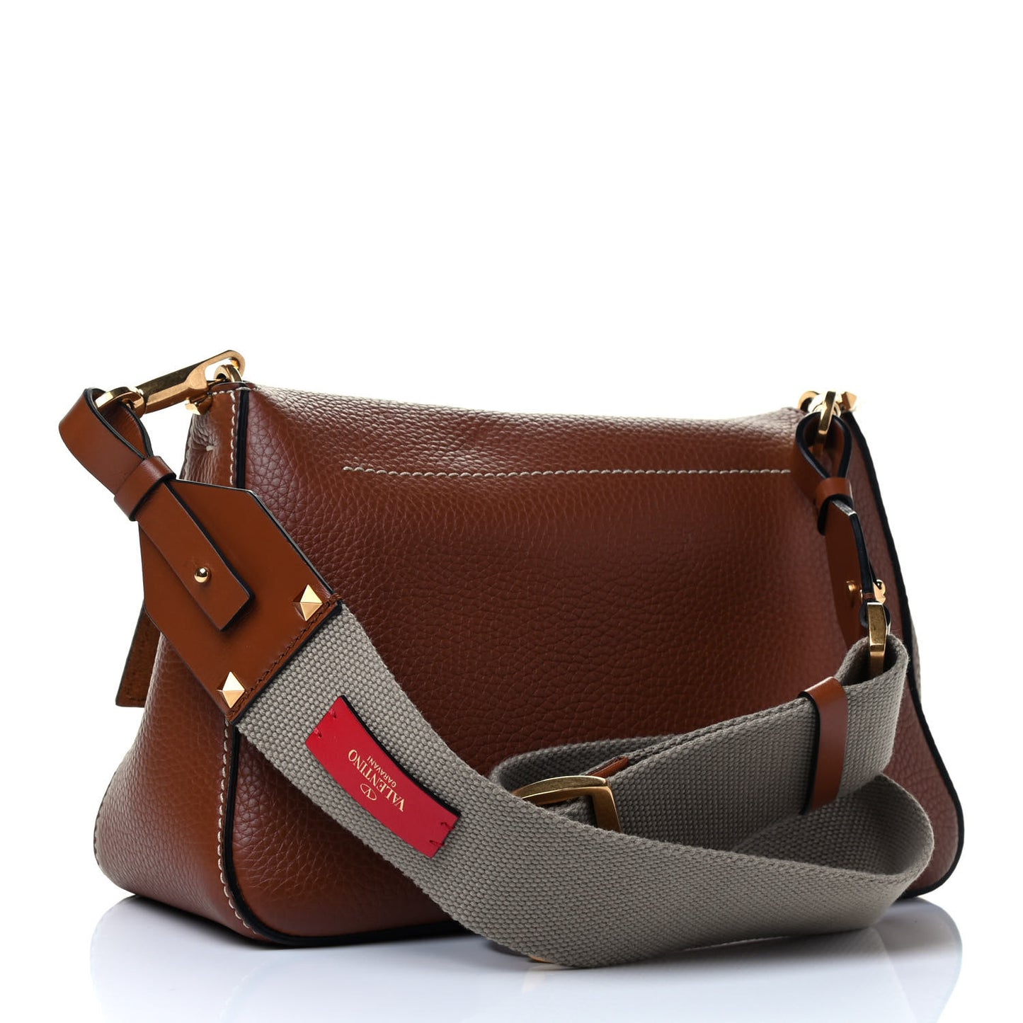 Pebbled Calfskin Small VRing Shoulder Bag Saddle Brown