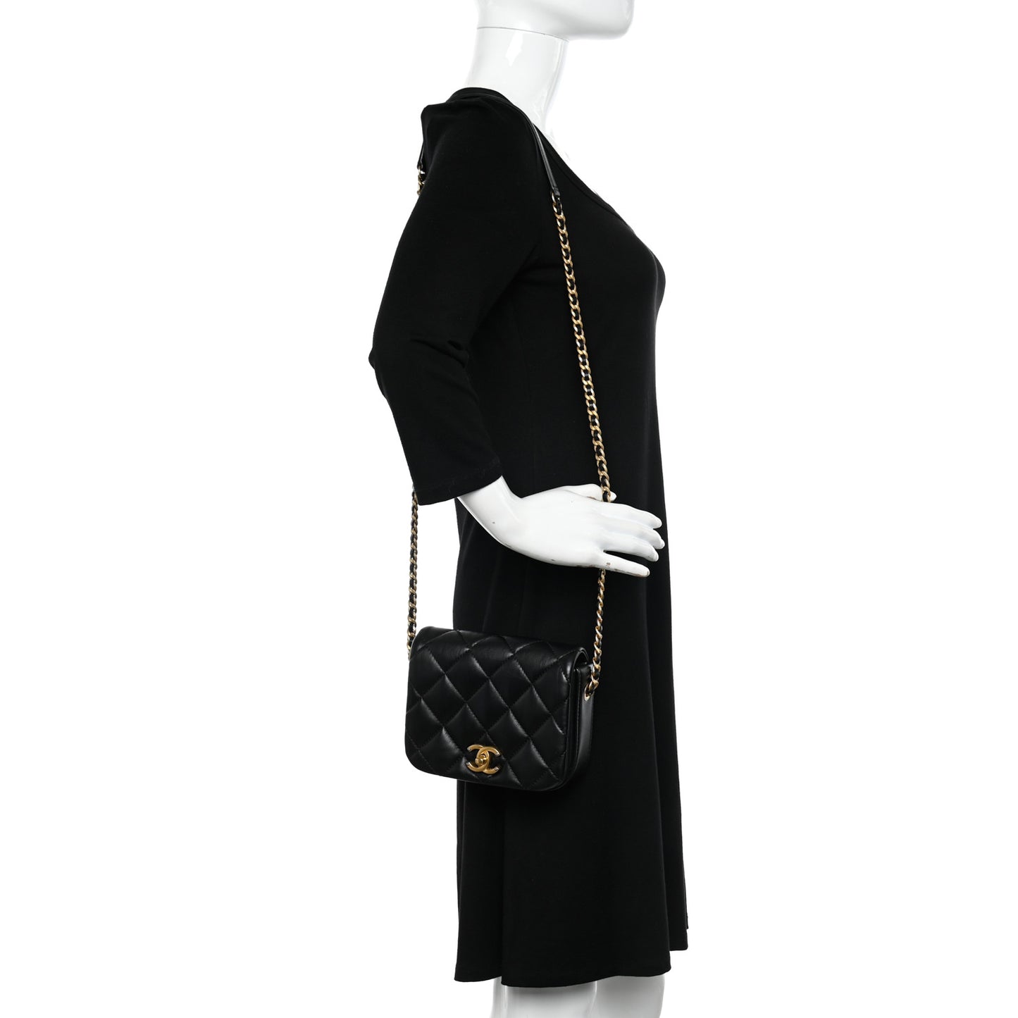 Calfskin Quilted Mini Nailed CC Flap Bag Black