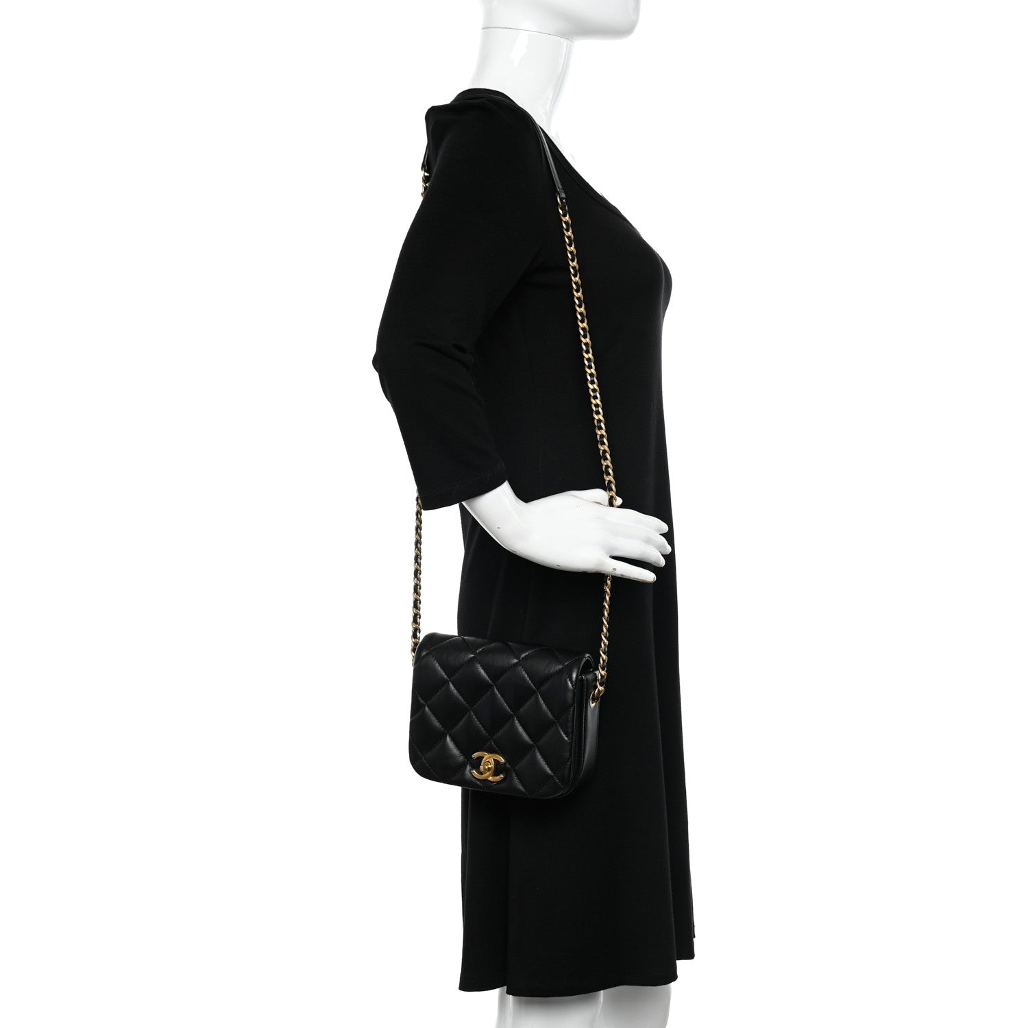 Chanel Calfskin Quilted Mini Nailed CC Flap Bag Black 2 of 13