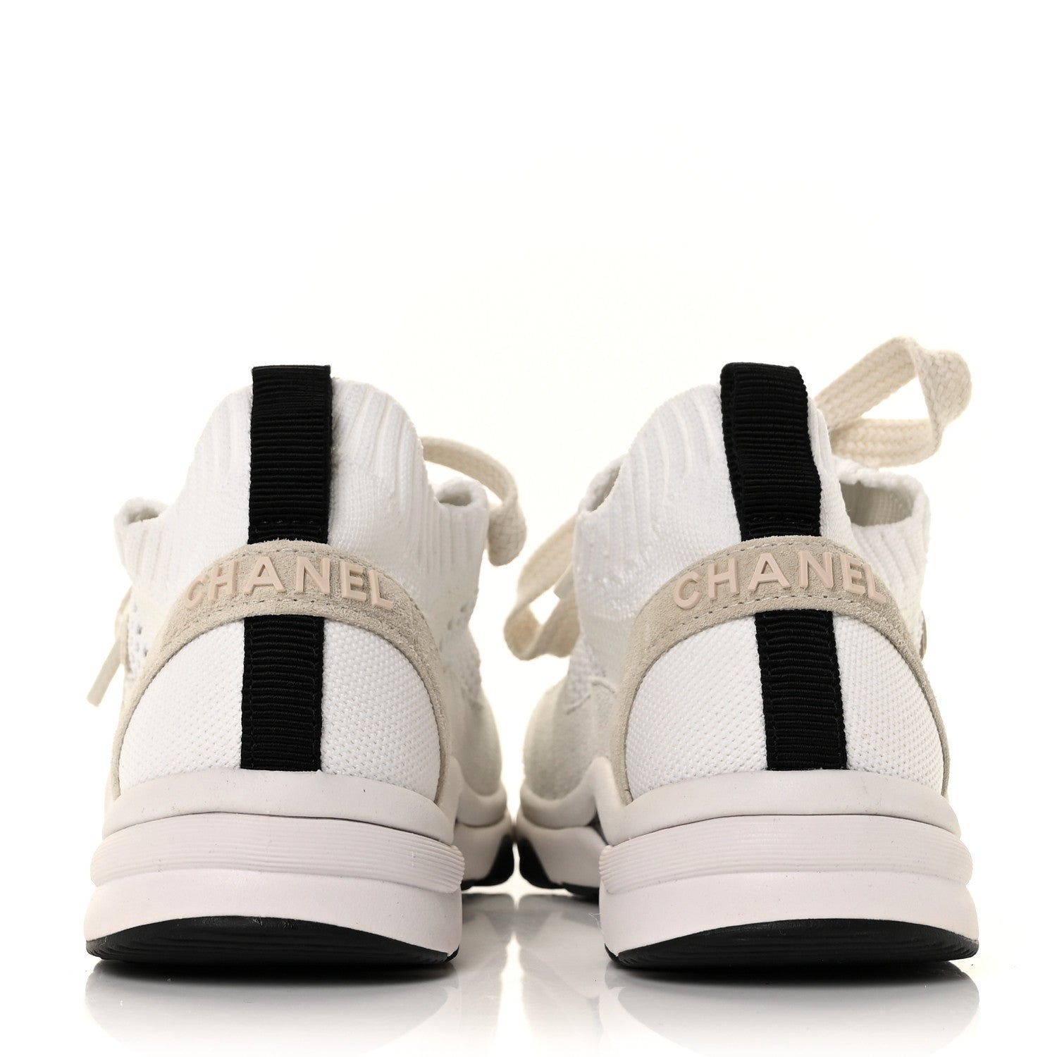 Chanel Mesh Suede Fabric Womens CC Sneakers 35 White Ivory Light Beige 5 of 7