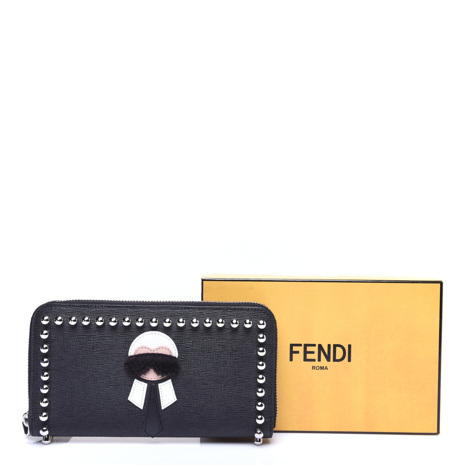 Fendi Vitello Elite Mink Fur Studded Karlito Zip Around Wallet Black 12 of 12