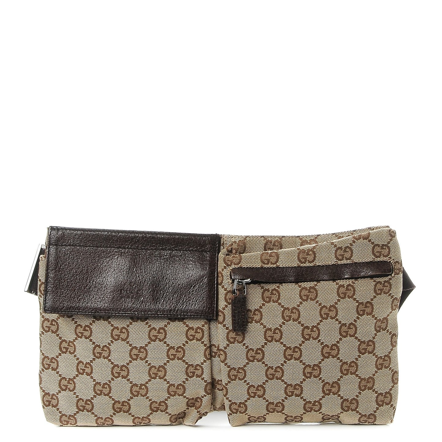 GG Monogram Double Pocket Belt Bag Dark Brown