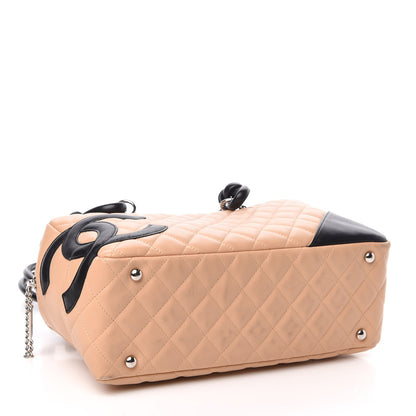 Chanel Calfskin Quilted Large Cambon Bowler Beige Black 4 of 13