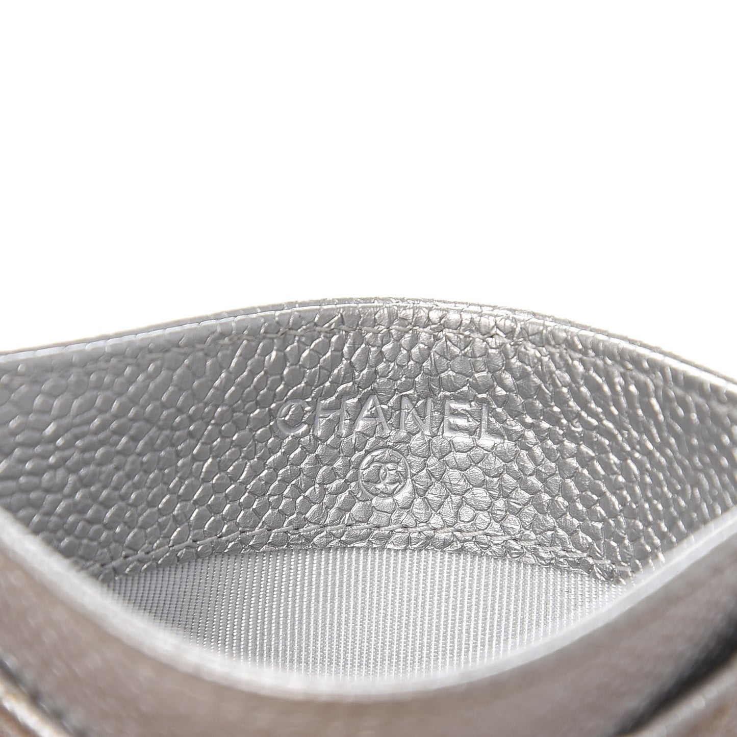 Metallic Caviar Quilted Card Holder Silver