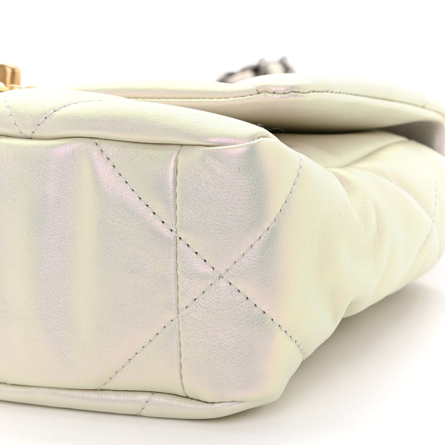 Iridescent Calfskin Quilted Medium Chanel 19 Flap White