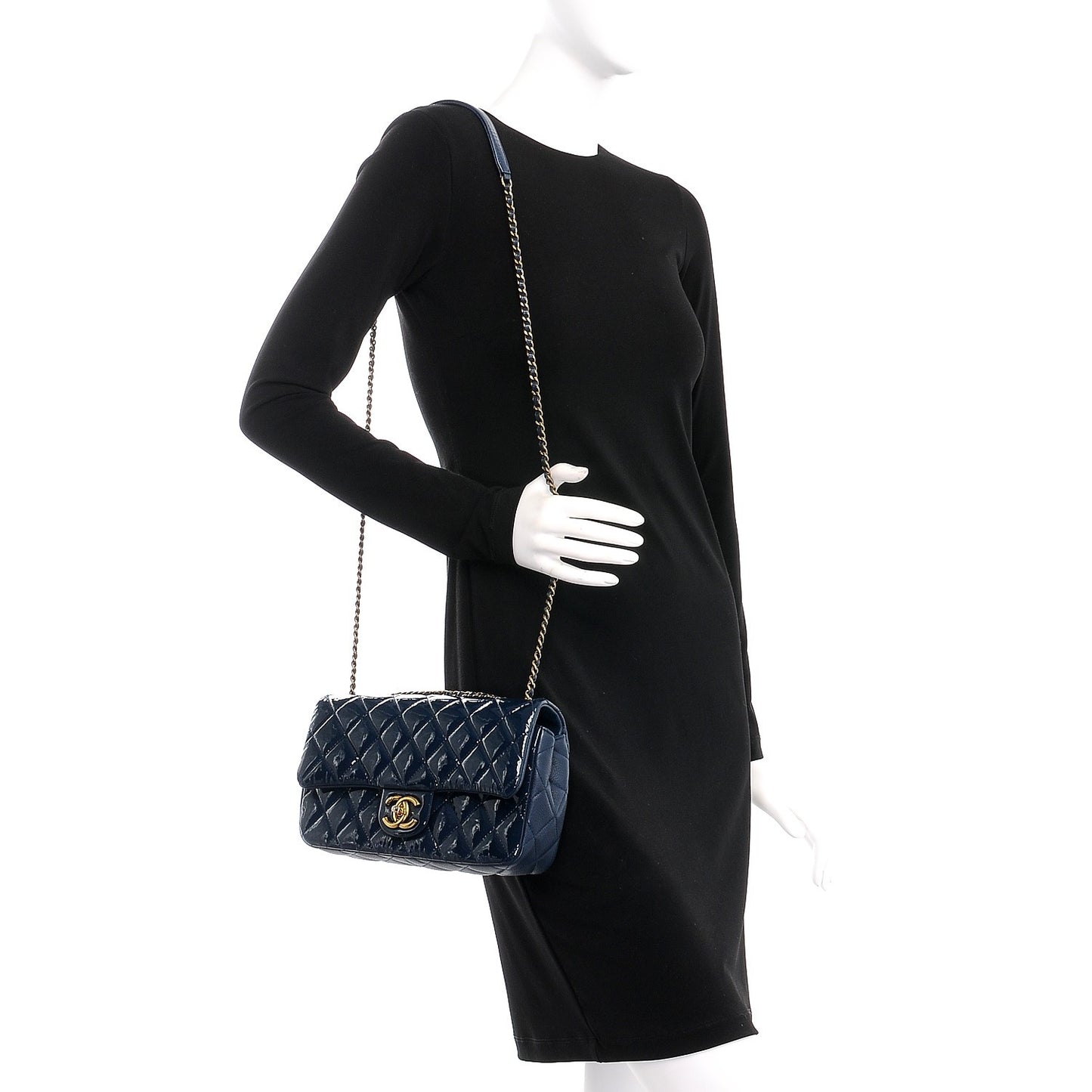 Patent Goatskin Quilted Medium CC Eyelet Flap Blue