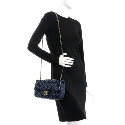 Chanel Patent Goatskin Quilted Medium CC Eyelet Flap Blue 2 of 12