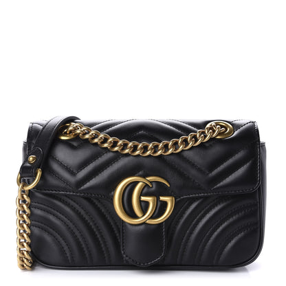 Gucci Calfskin Matelasse Mini GG Marmont Shoulder Bag Black 1 of 10