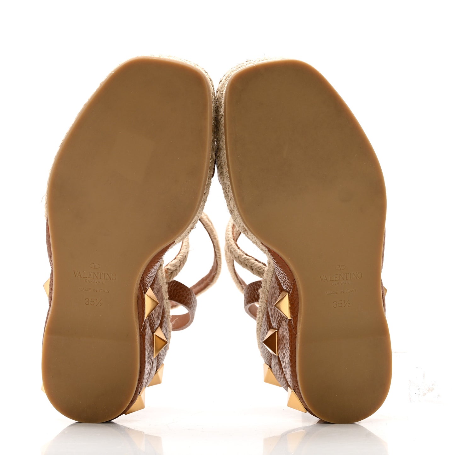 Grained Calfskin Roman Stud Espadrille Wedge Ankle Wrap Sandals 35.5 Selleria