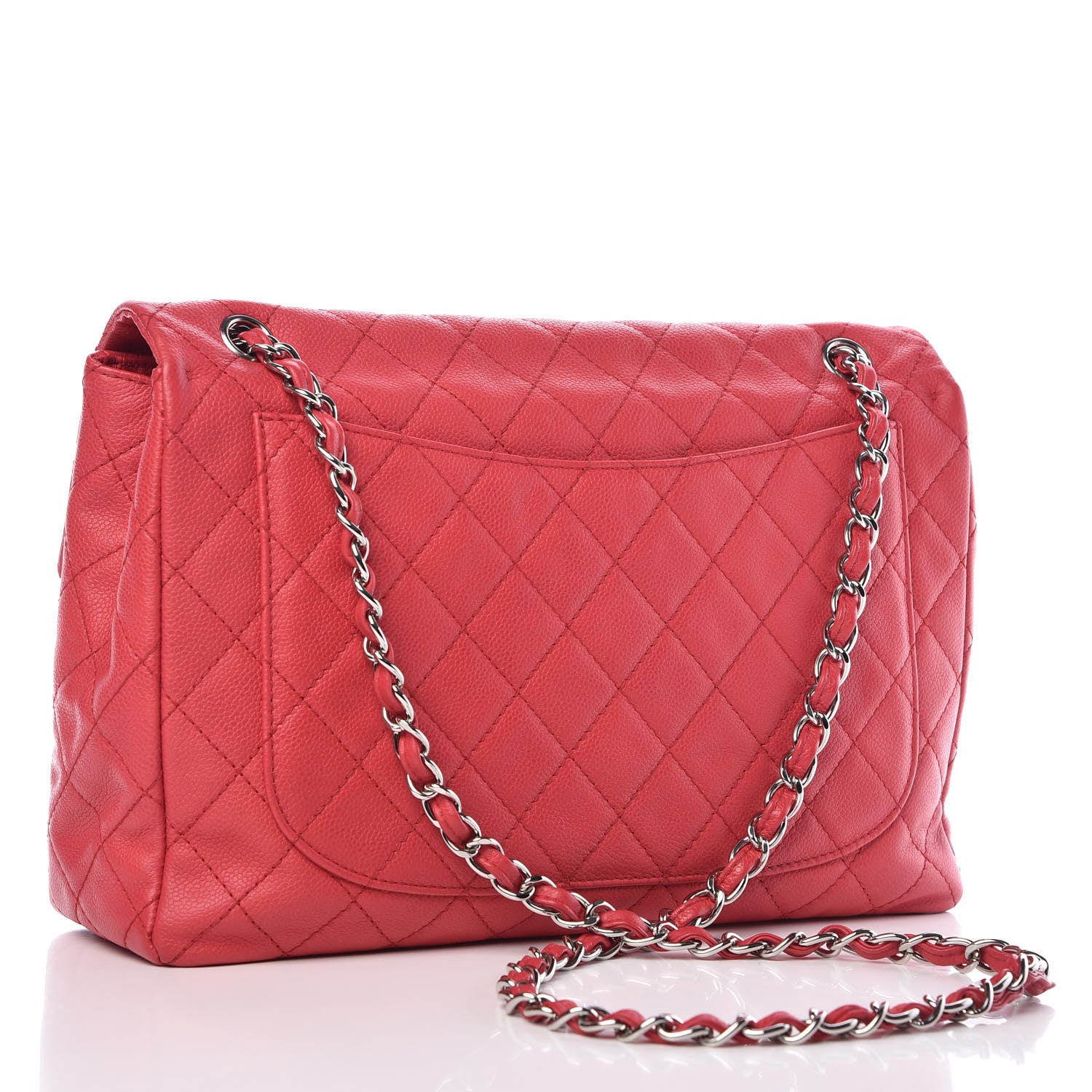 Chanel Washed Caviar Quilted Maxi Single Flap Fuchsia 4 of 10