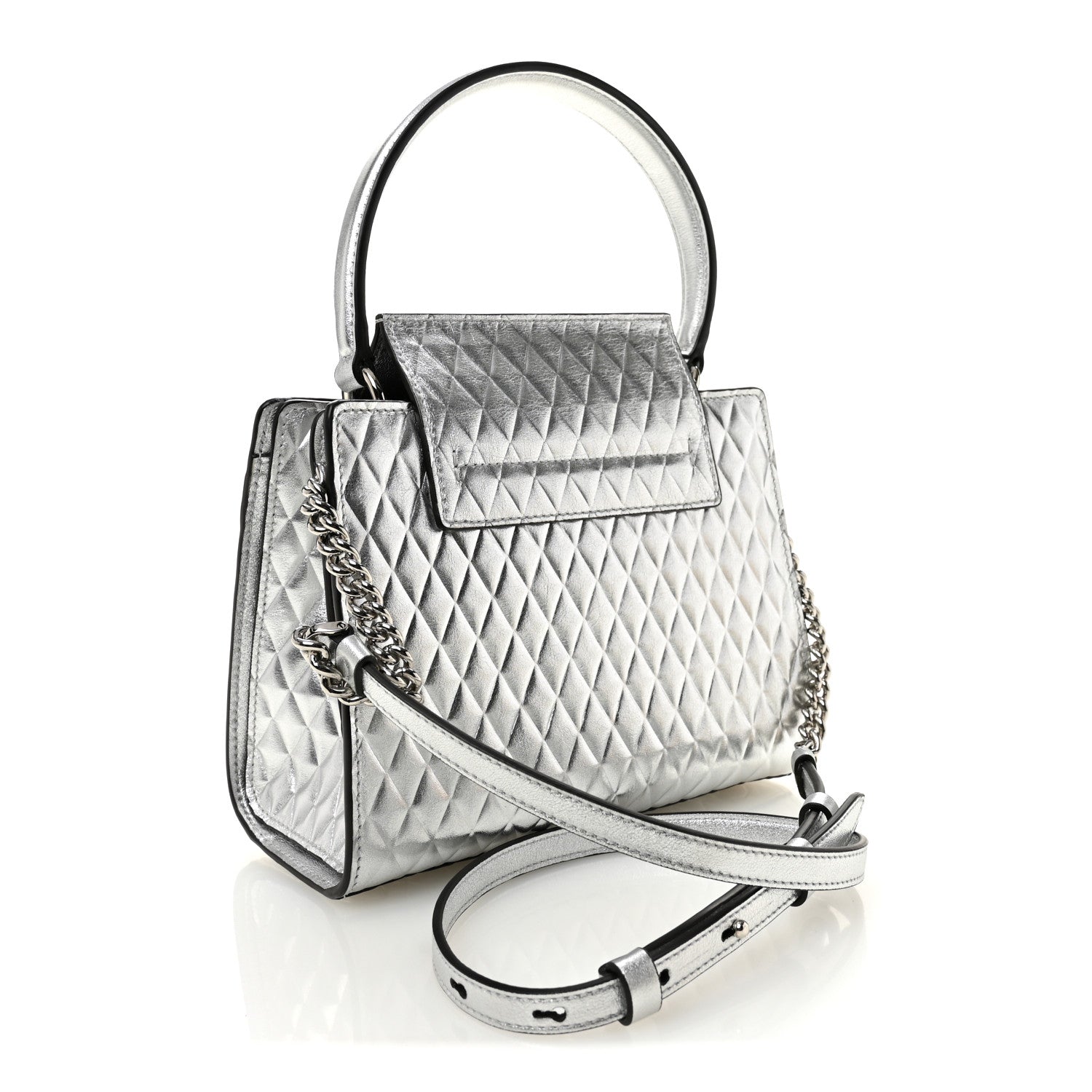 Salvatore Ferragamo Metallic Calfskin Quilted Vara Bow Shoulder Bag Silver 3 of 10