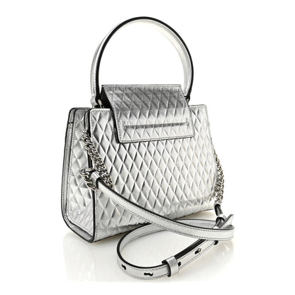 Salvatore Ferragamo Metallic Calfskin Quilted Vara Bow Shoulder Bag Silver 3 of 10