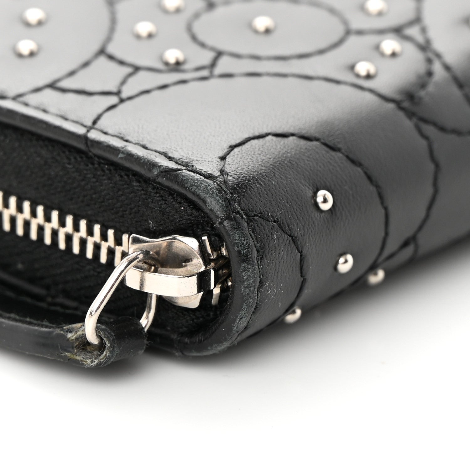 Chanel Lambskin Camellia Studded Medium Gusset Zip Around Wallet Black 10 of 12