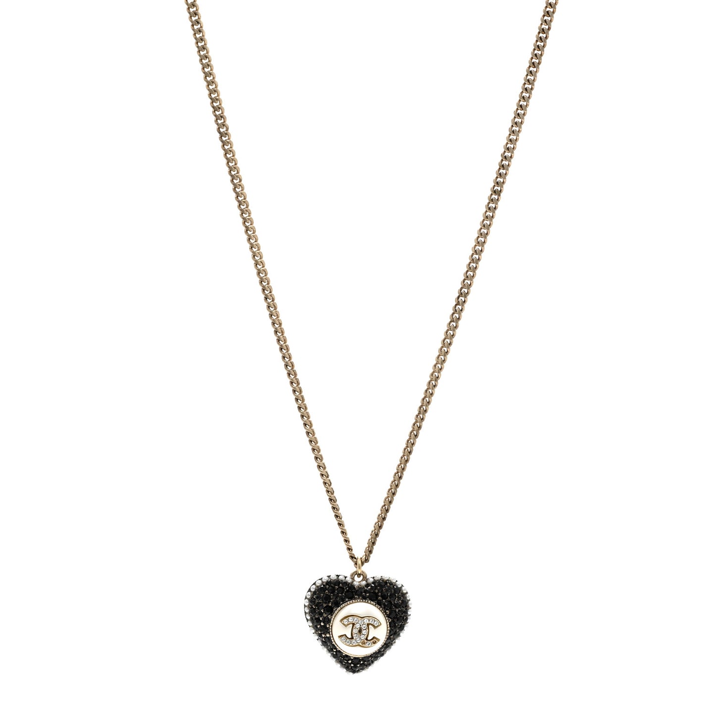 Pearl Crystal CC Heart Necklace Gold Pearly White Black