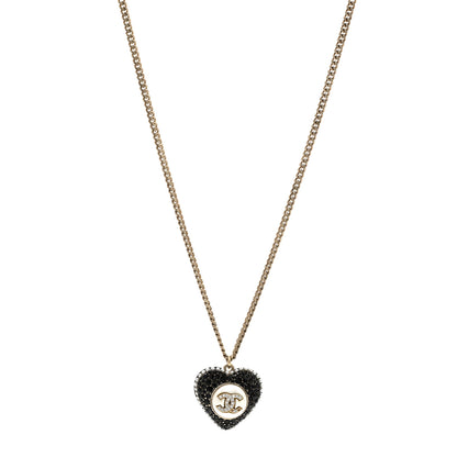 Chanel Pearl Crystal CC Heart Necklace Gold Pearly White Black 1 of 5