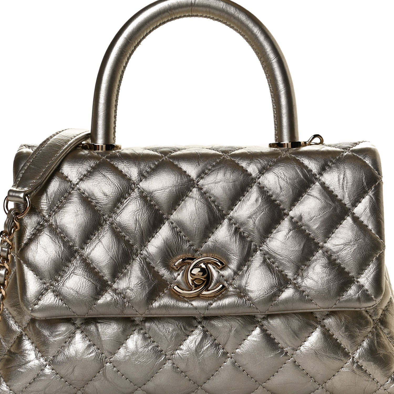 Chanel Metallic Aged Calfskin Quilted Mini Coco Handle Flap Gold 8 of 13