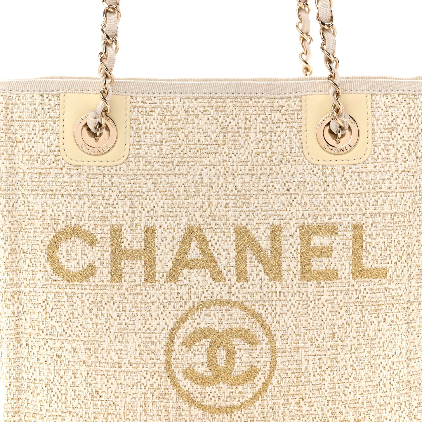 Lurex Boucle Mini Deauville Tote White