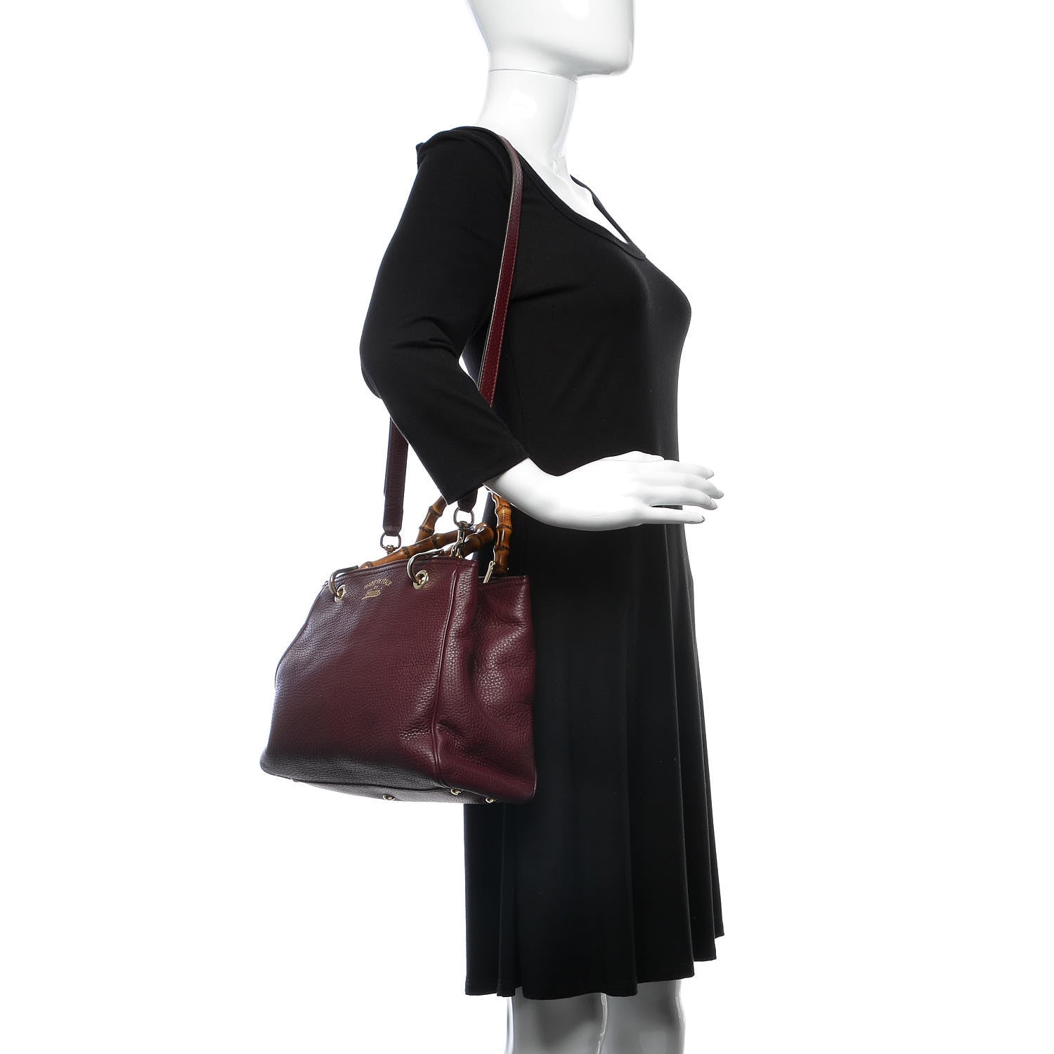 Gucci Calfskin Small Bamboo Shopper Tote Burgundy 2 of 9