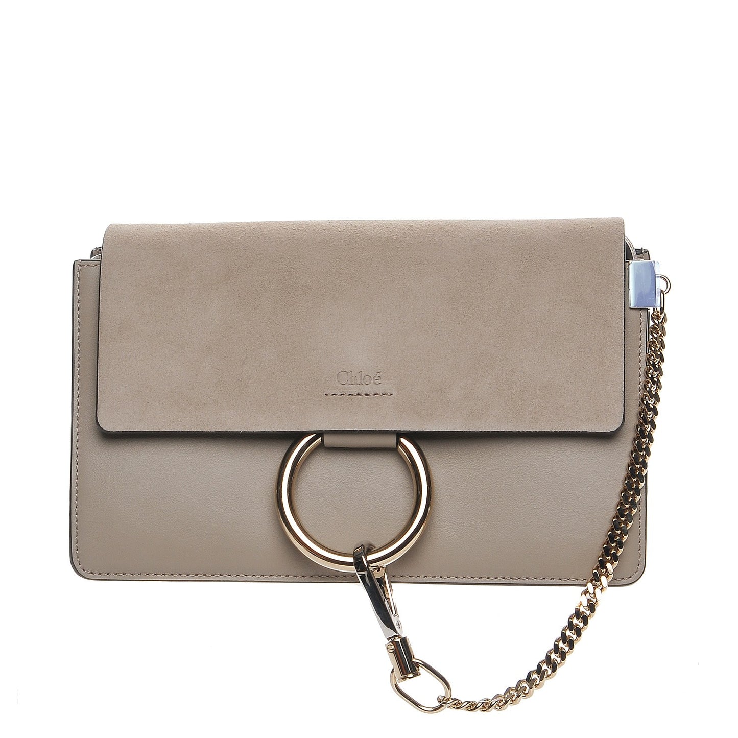 Suede Calfskin Small Faye Shoulder Bag Motty Grey