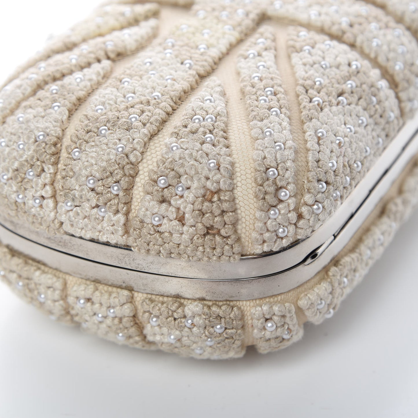 Canvas Beaded Britannia Skull Box Clutch Natural
