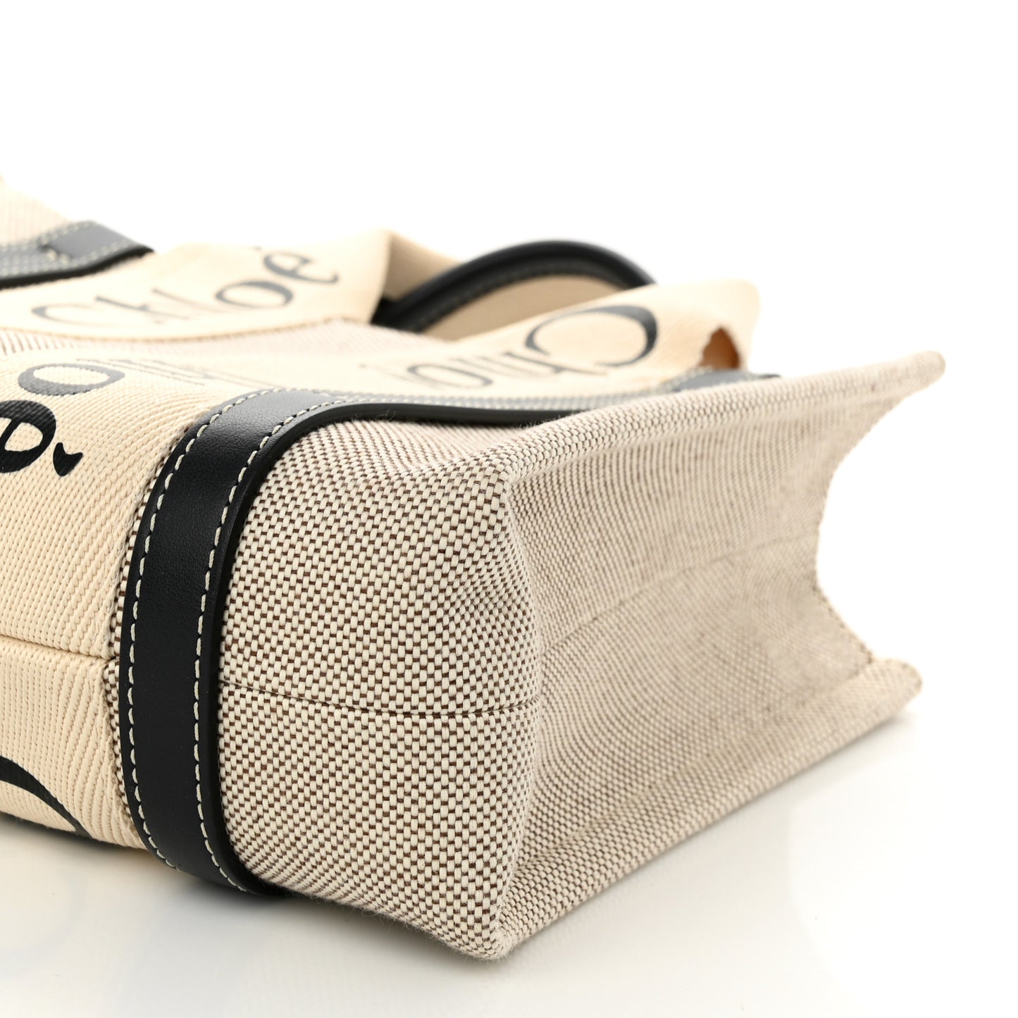Cotton Calfskin Small Woody Ribbon Tote With Strap White Navy