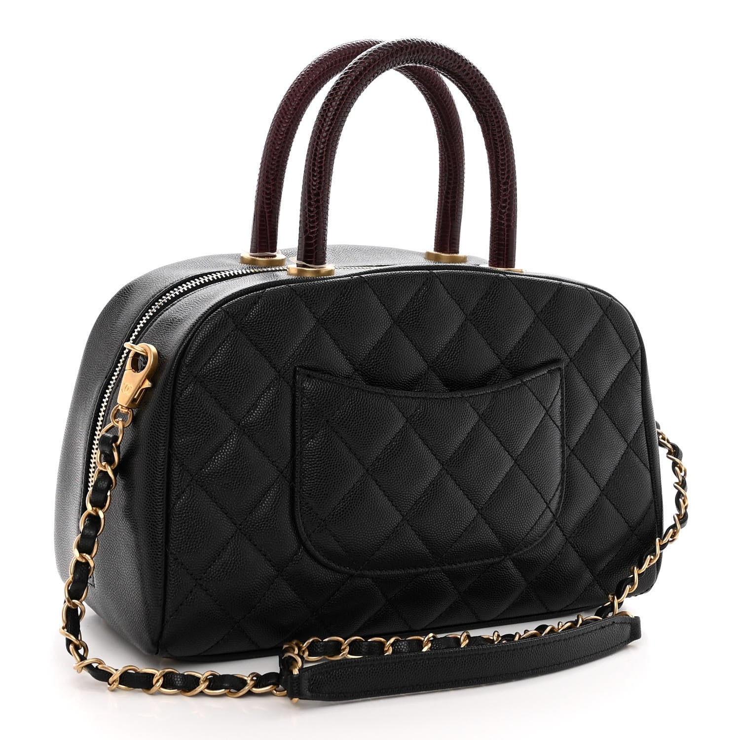 Chanel Caviar Lizard Quilted Coco Handle Bowler Black 3 of 10
