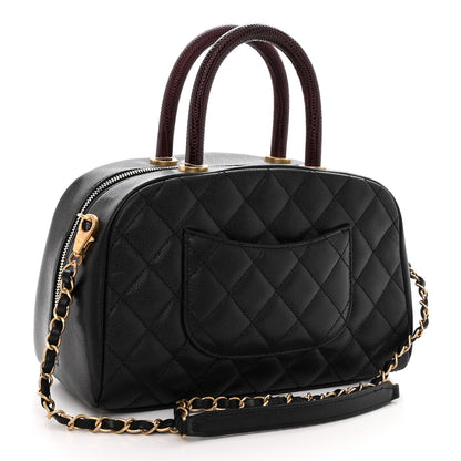 Chanel Caviar Lizard Quilted Coco Handle Bowler Black 3 of 10