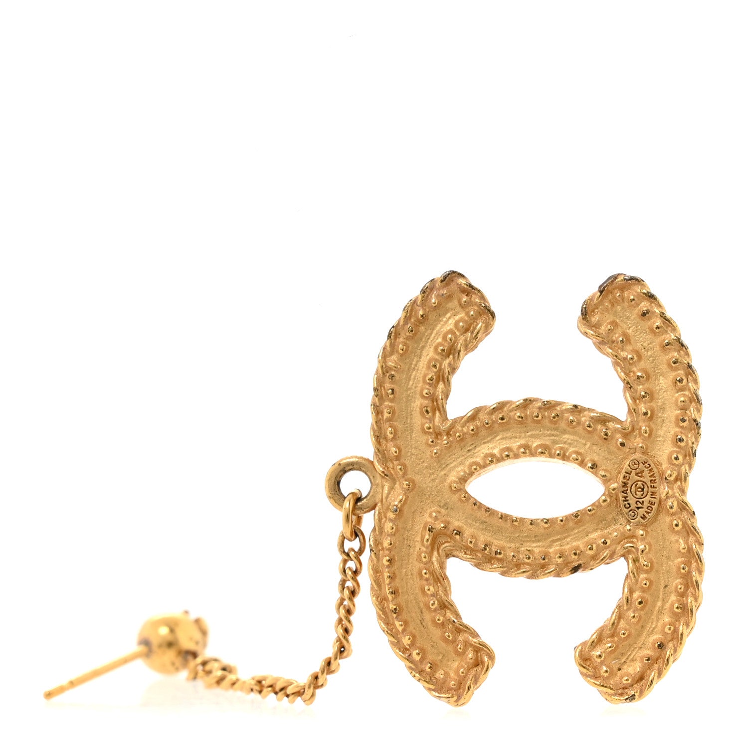 Chanel CC Drop Earrings Matte Gold 4 of 5