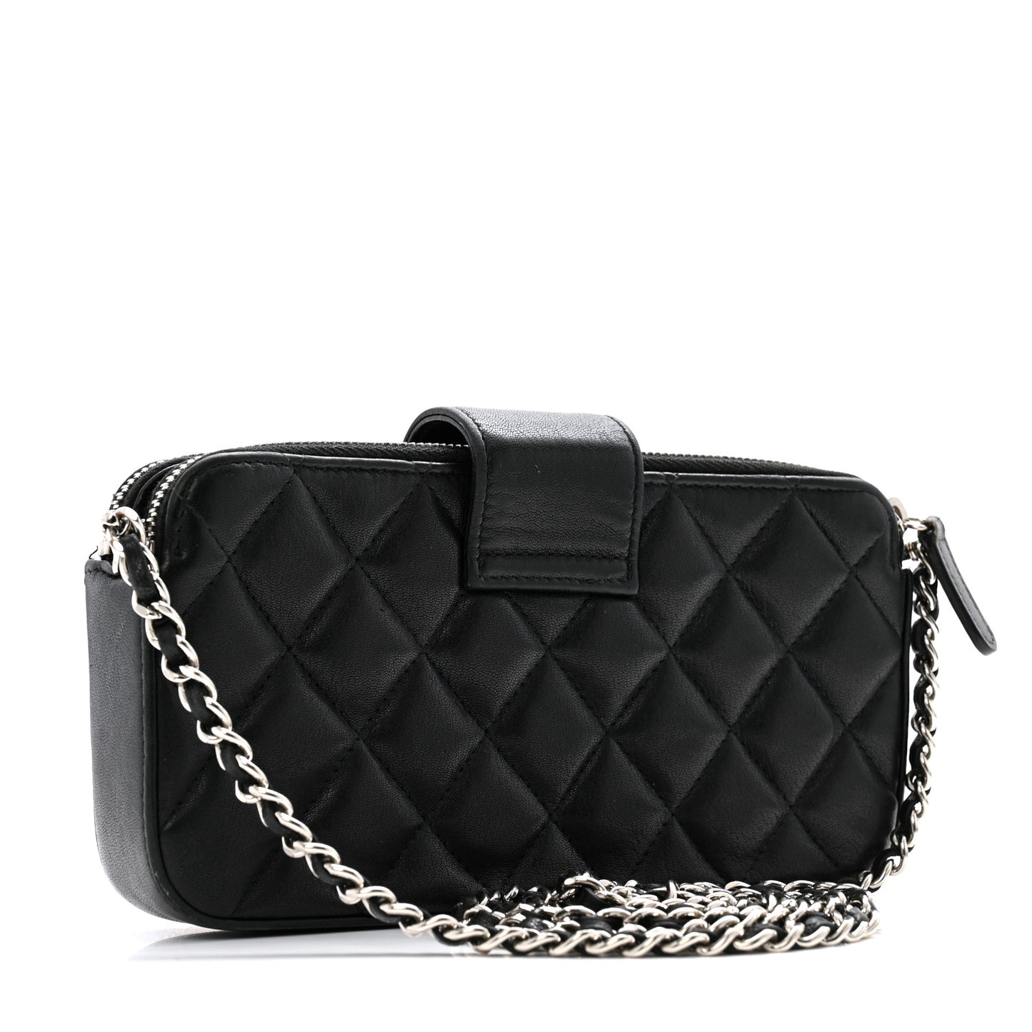 Lambskin Quilted CC Box Clutch With Chain Black