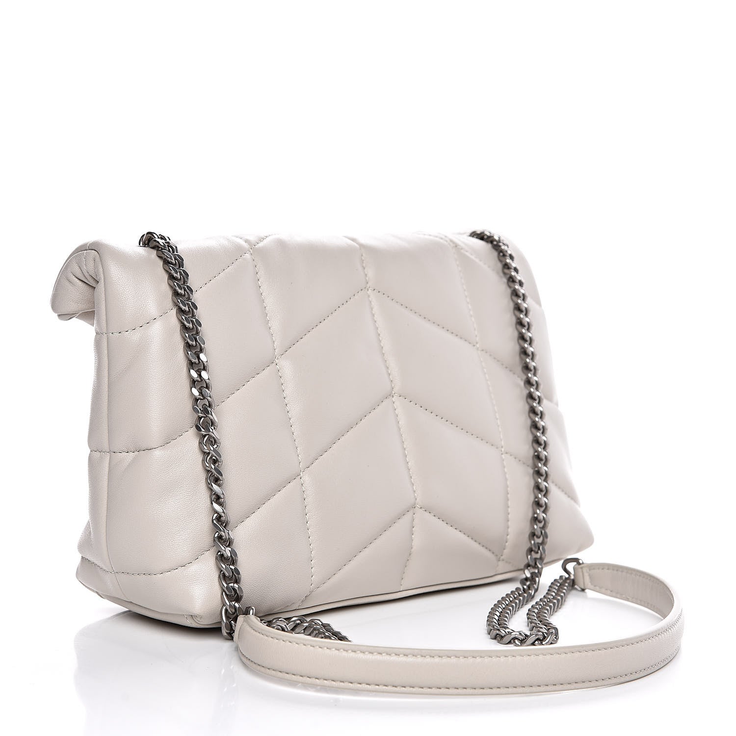 Saint Laurent Lambskin Quilted Toy Loulou Puffer Monogram Chain Satchel Crema Soft 3 of 11