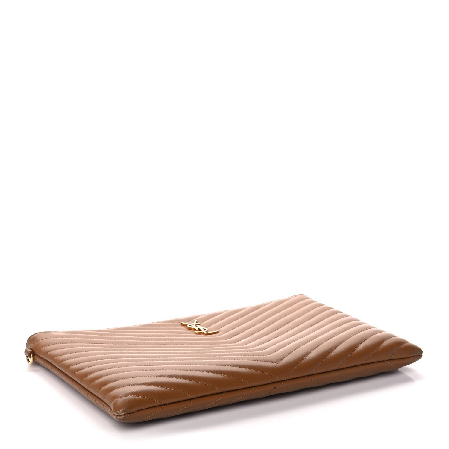 Saint Laurent Calfskin Matelasse Chevron Monogram Document Holder Naturel Dark 3 of 14