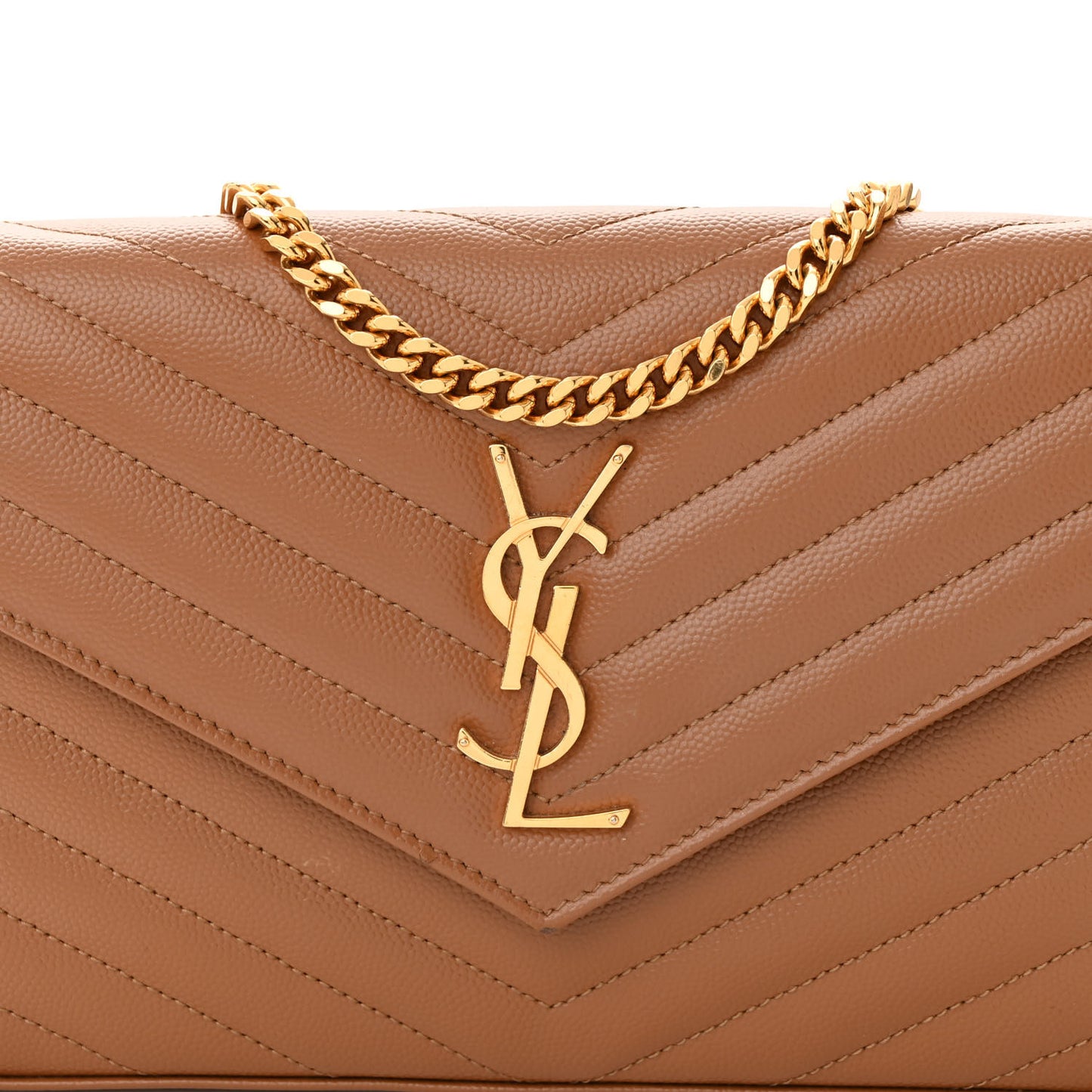 Grain De Poudre Matelasse Chevron Monogram Chain Wallet Natural Dark