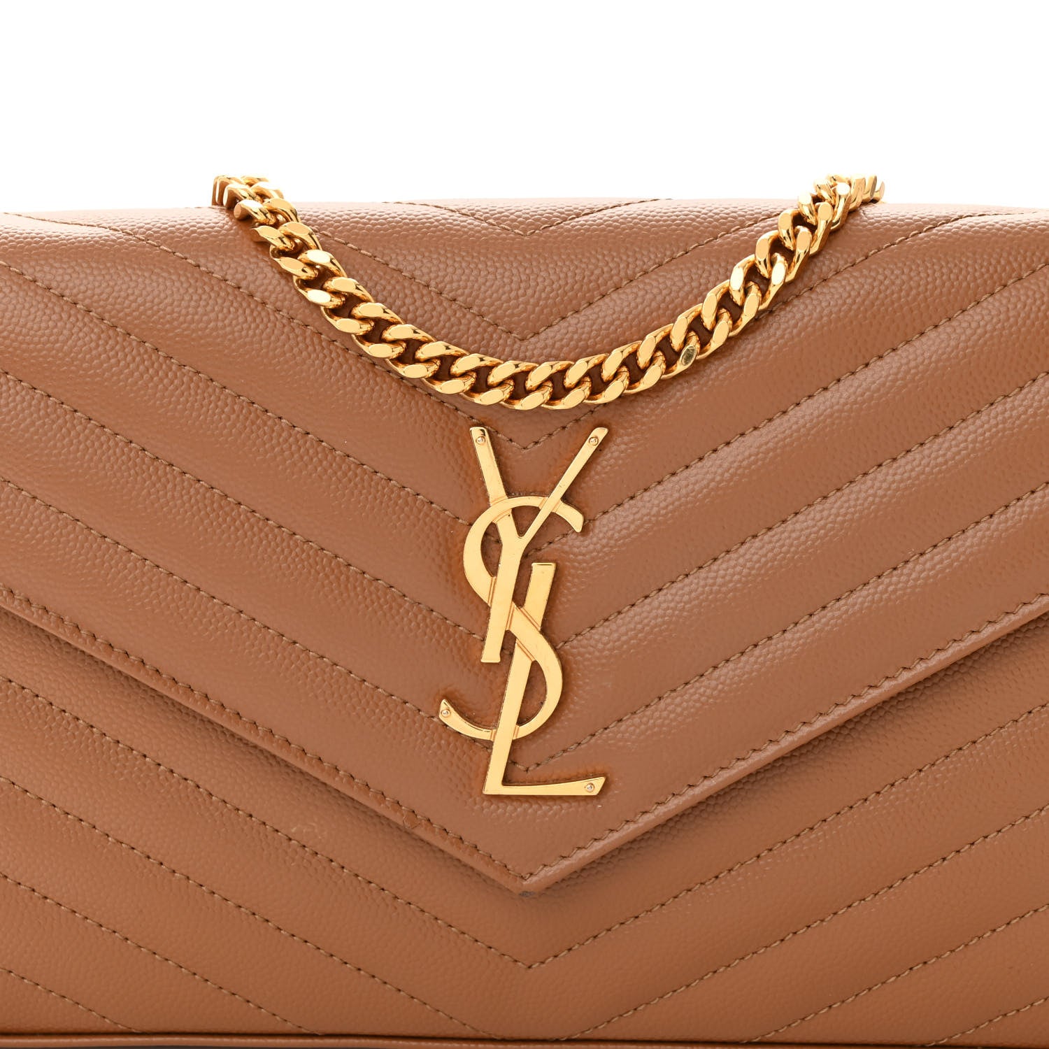 Saint Laurent Grain De Poudre Matelasse Chevron Monogram Chain Wallet Natural Dark 7 of 11