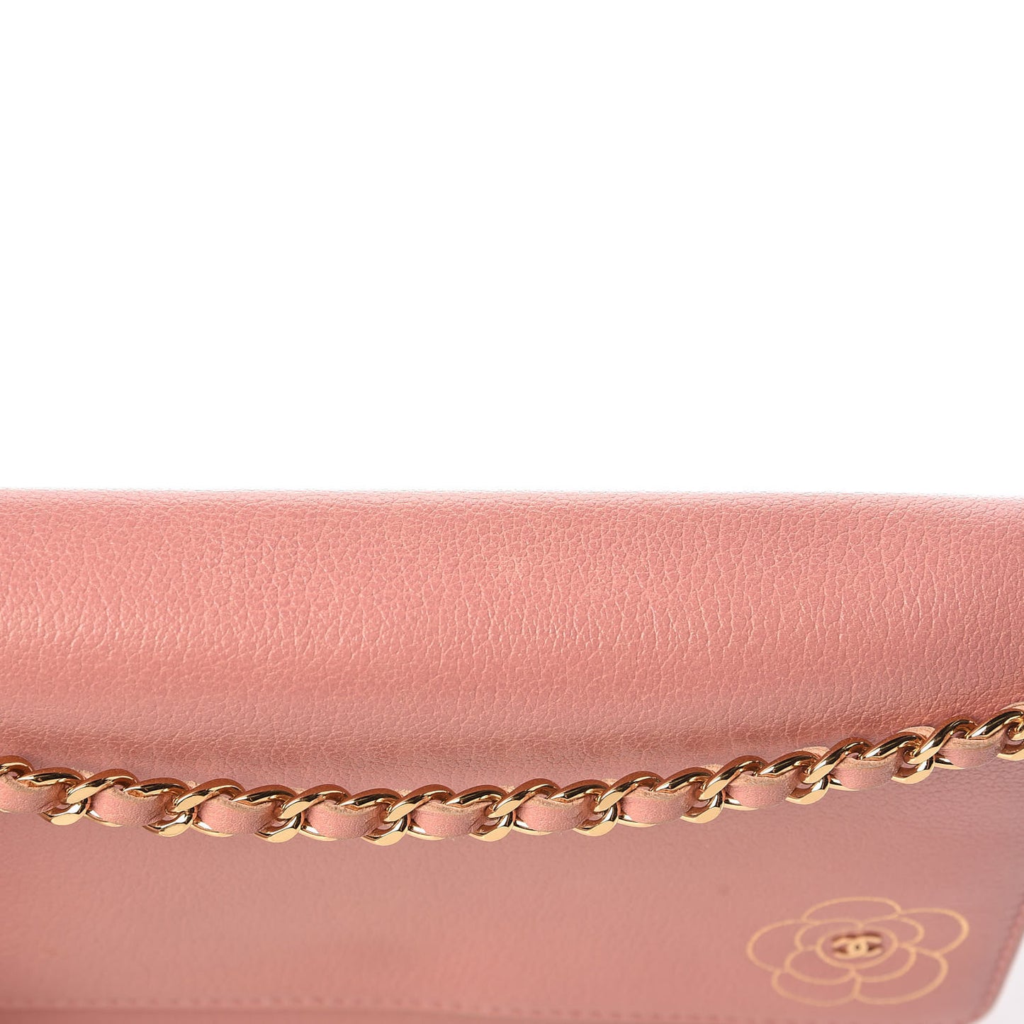 Goatskin Embossed Camellia Wallet On Chain WOC Light Pink