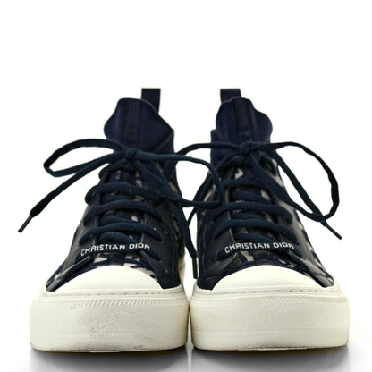 Christian Dior Technical Knit Calfskin Oblique Womens Walk'n Dior Mid Top Sneakers 38.5 Deep Blue 2 of 13